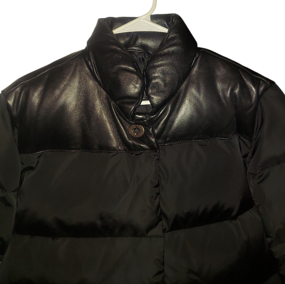 Coach Men’s Down Puffer Jacket Leather Yoke Black Size M 80/20 Down - Picture 2 of 11